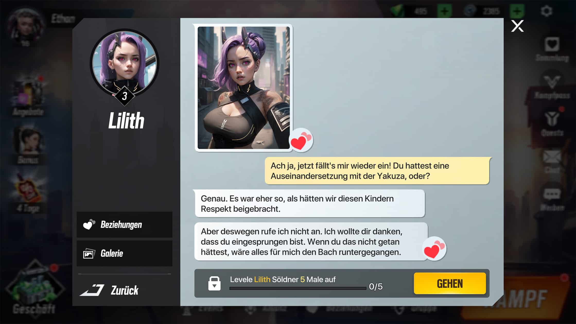 Dialogoberfläche im Spiel mit einem Charakter