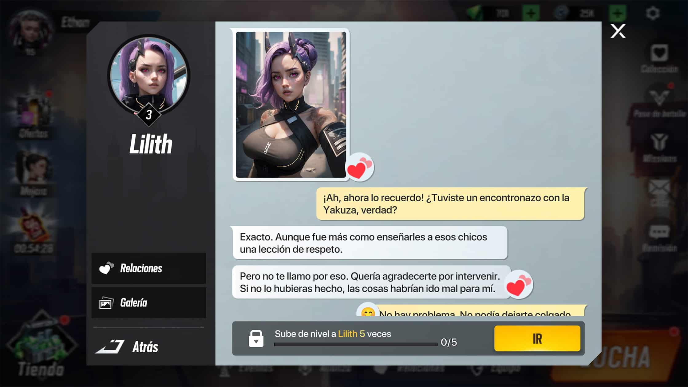 interfaz de diálogo en el juego con un personaje