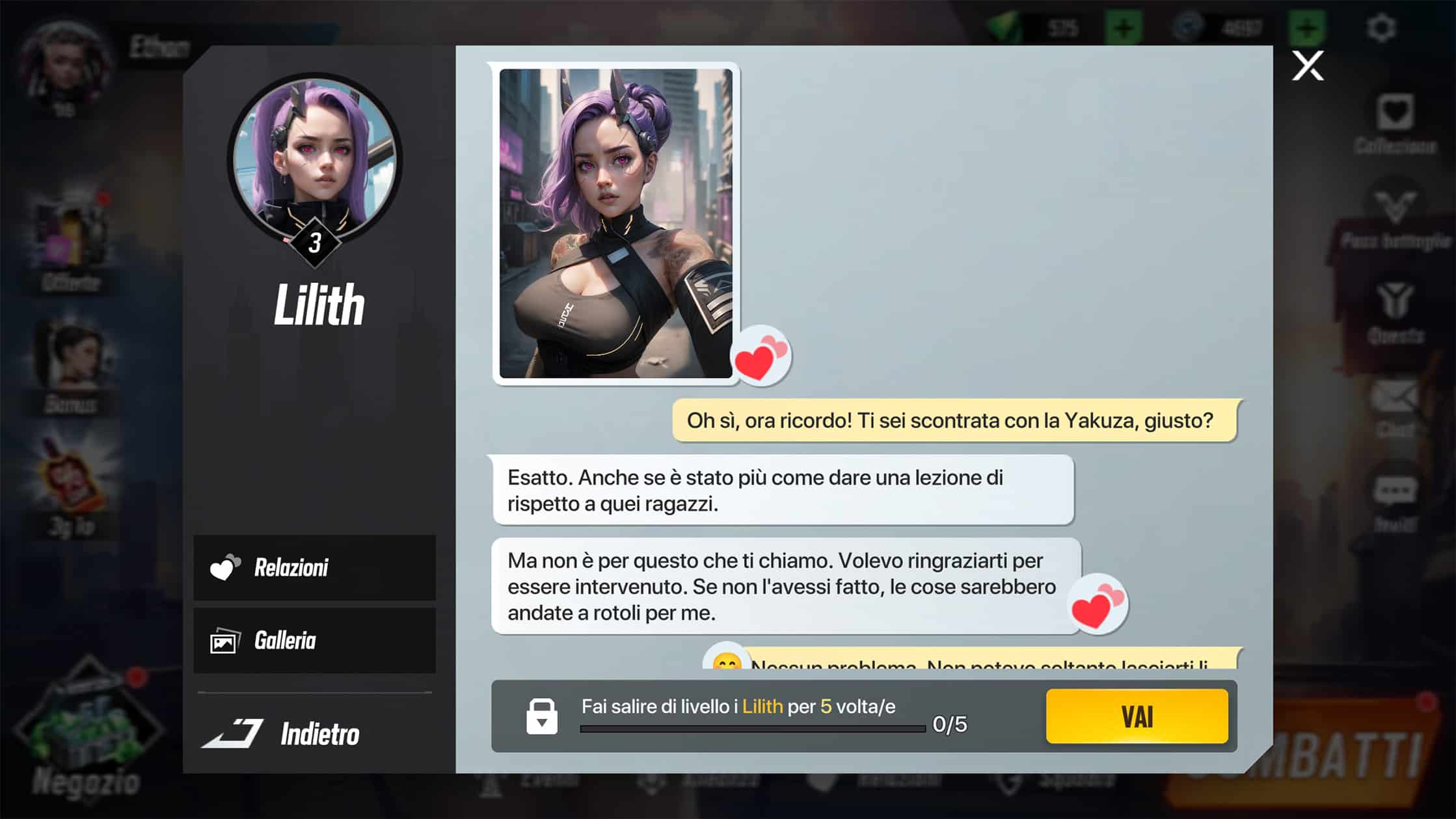 interfaccia di dialogo nel gioco con un personaggio