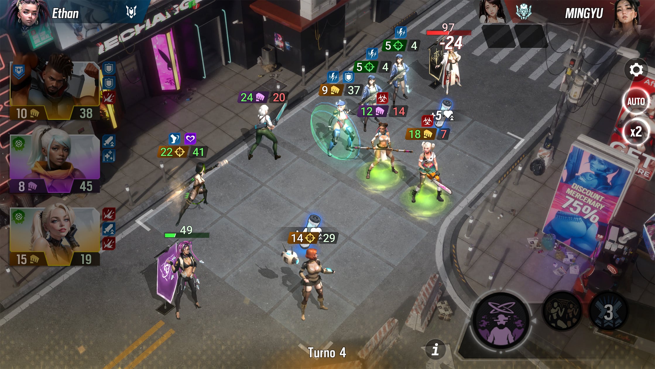 screenshot del gameplay che mostra l'interfaccia di combattimento