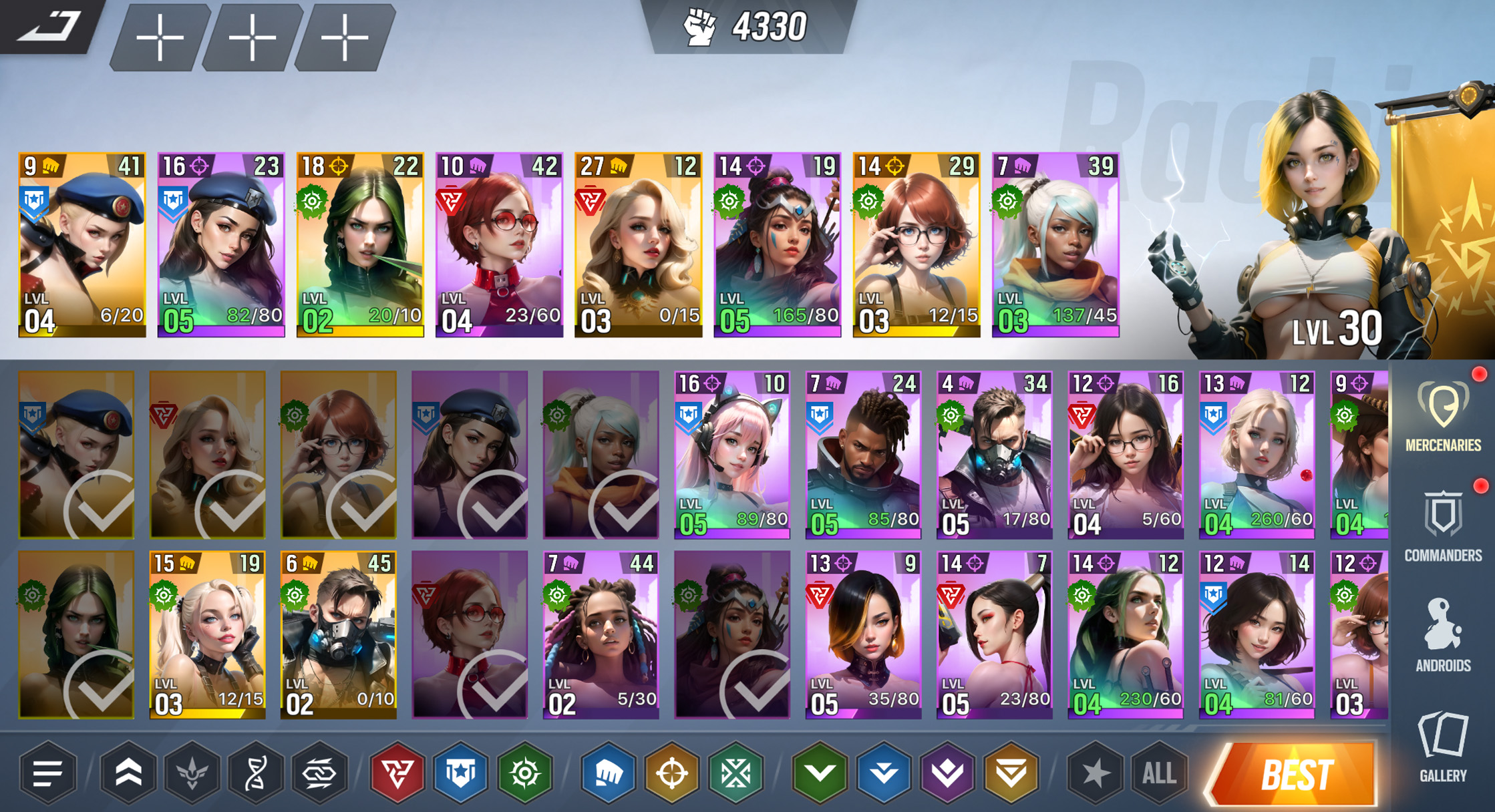 Team selection screen showing multiple characters